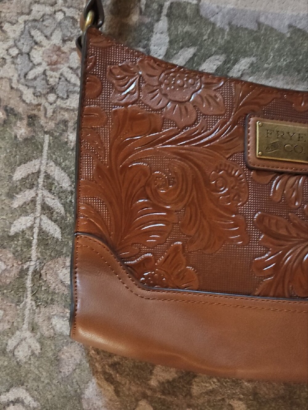 FRYE AND CO. Brown Embossed Floral Leather Crossbody Bag - Picture 4 of 7